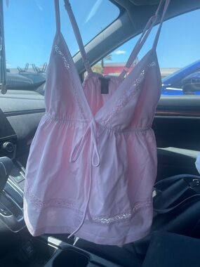 wild fable Pink Lace-Trim Tie-Front Cami